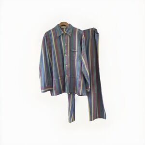 Derek Rose Men Pajama Set 42 Multi Color Stripe Cotton Herringbone Made England